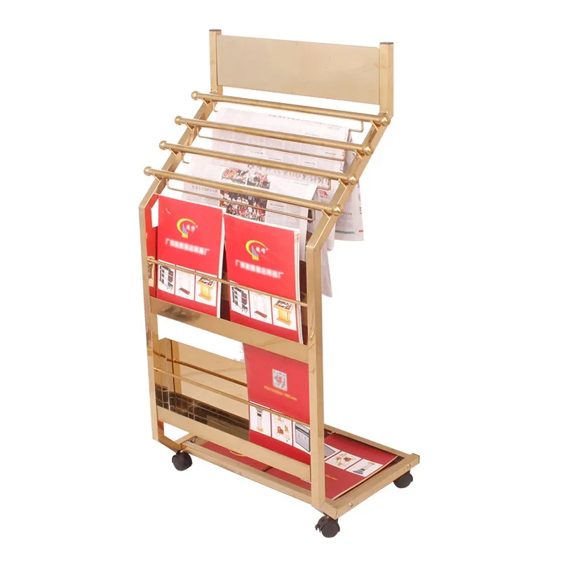 ステンレス製新聞ラック、マガジンフロア広告ラック、パンフレットデータ棚、書籍新聞クリップディスプレイラック