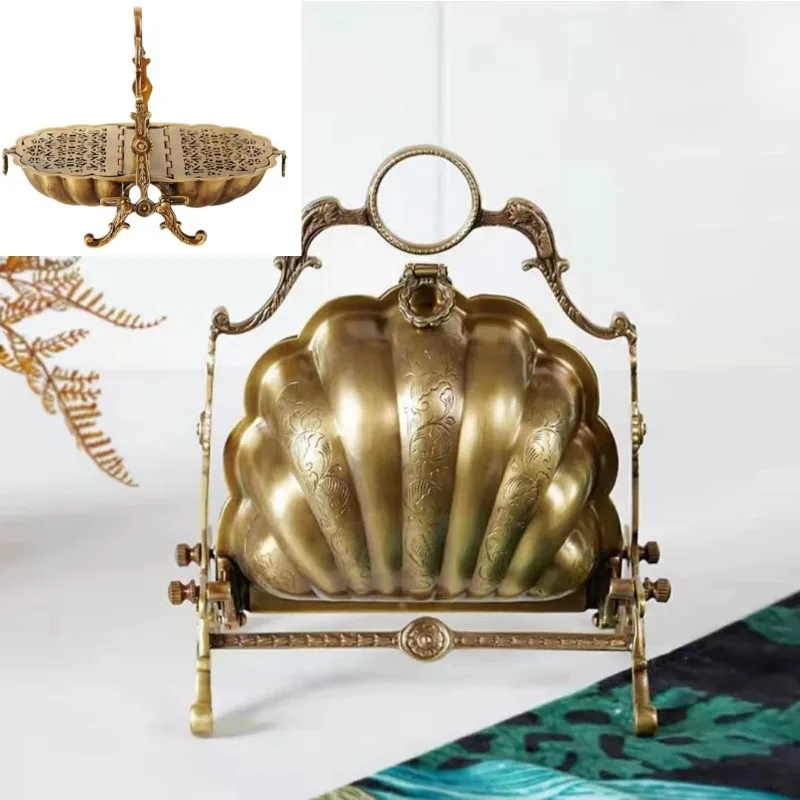 Brass luxury double cover folding dried fruit tray basket coffee table candy storage tabletop ornament