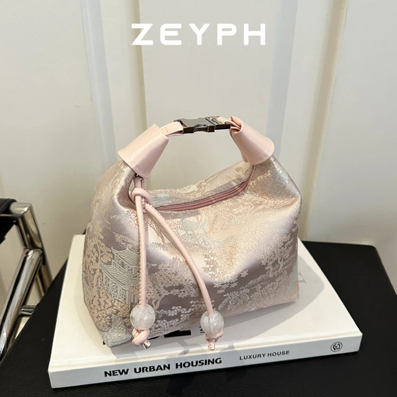

Zeyph 3 Colors Embroidered Chinese Style Handbag Zipper Canvas Pea Purses Adjustable Luxury Cheongsam Bag Work