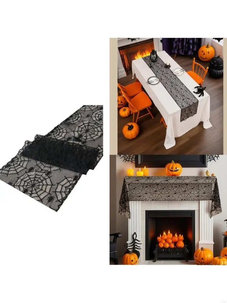  Polyester Halloweens Tablecloth With Lace Pattern Holiday Decoration Quick Cleaning Fabric Space Saving Foldable