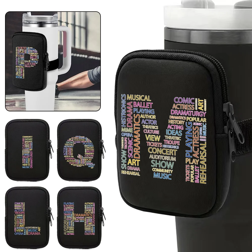 Unisex Water Bottle Cup Bags Small Item Storage Bag Sports Fitness Accessories Zipper Water Bottle Bag Text Letter Series