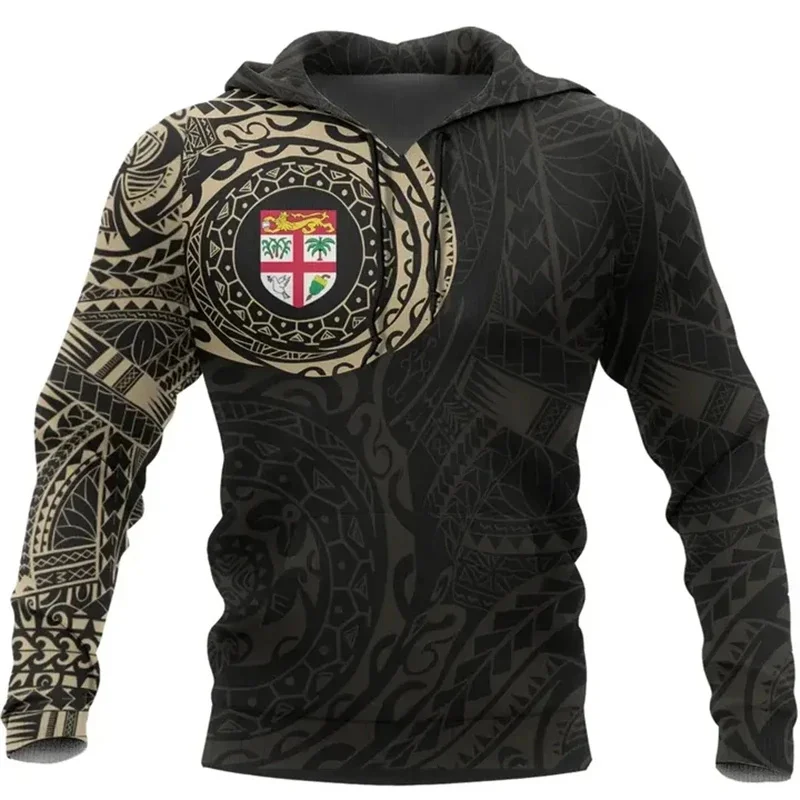 

3D Printed Vintage Fiji Flag Hooded Sweatshirts For Men National Emblem Pattern Pullover Autumn Casual Loose Hoodies Long Sleeve