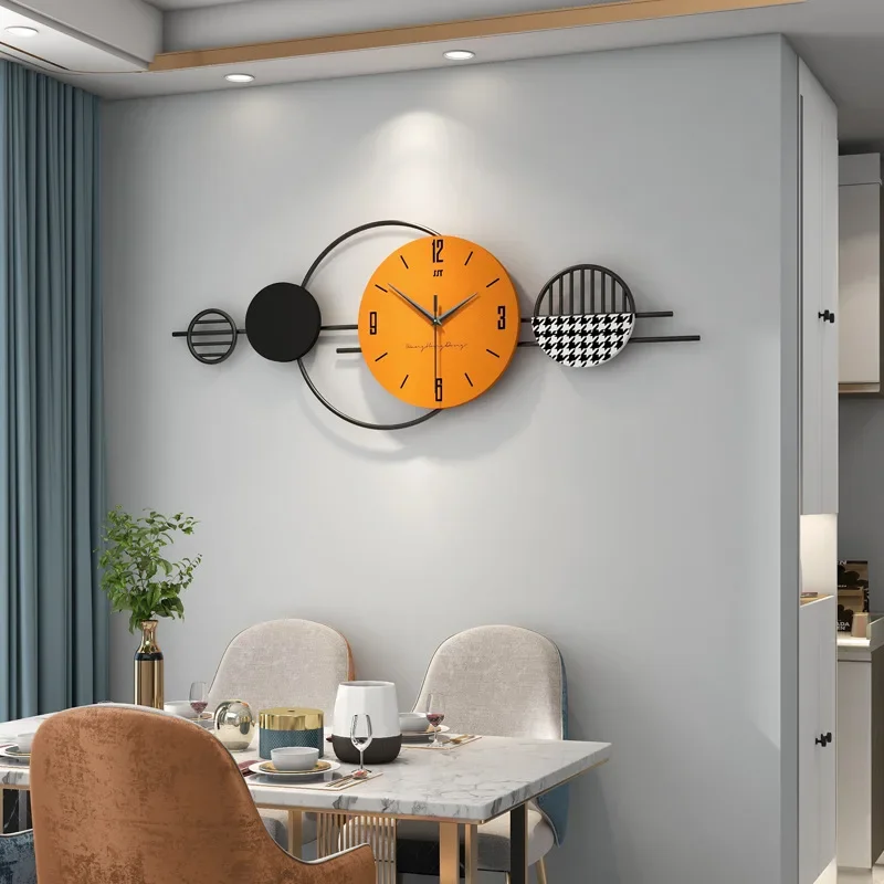 

Iron Art Creative Living Room Decorative Silent Sweeping Wall Clock Modern Nordic Round Ring High Density Dial Plate