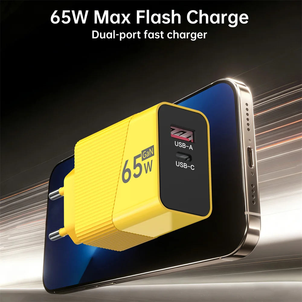 Type C 65W GaN Quick Charge 3.0 USB Charger PD Fast Charging Wall Adapter EU/US/UK Plug Charger For iPhone Xiaomi Samsung Huawei