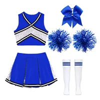Girl Cosplay Cheerleader Costume Cheerleading Uniform Outfit Sequins Crop Top Skirt with Socks School Girls Dancewear Sets 5