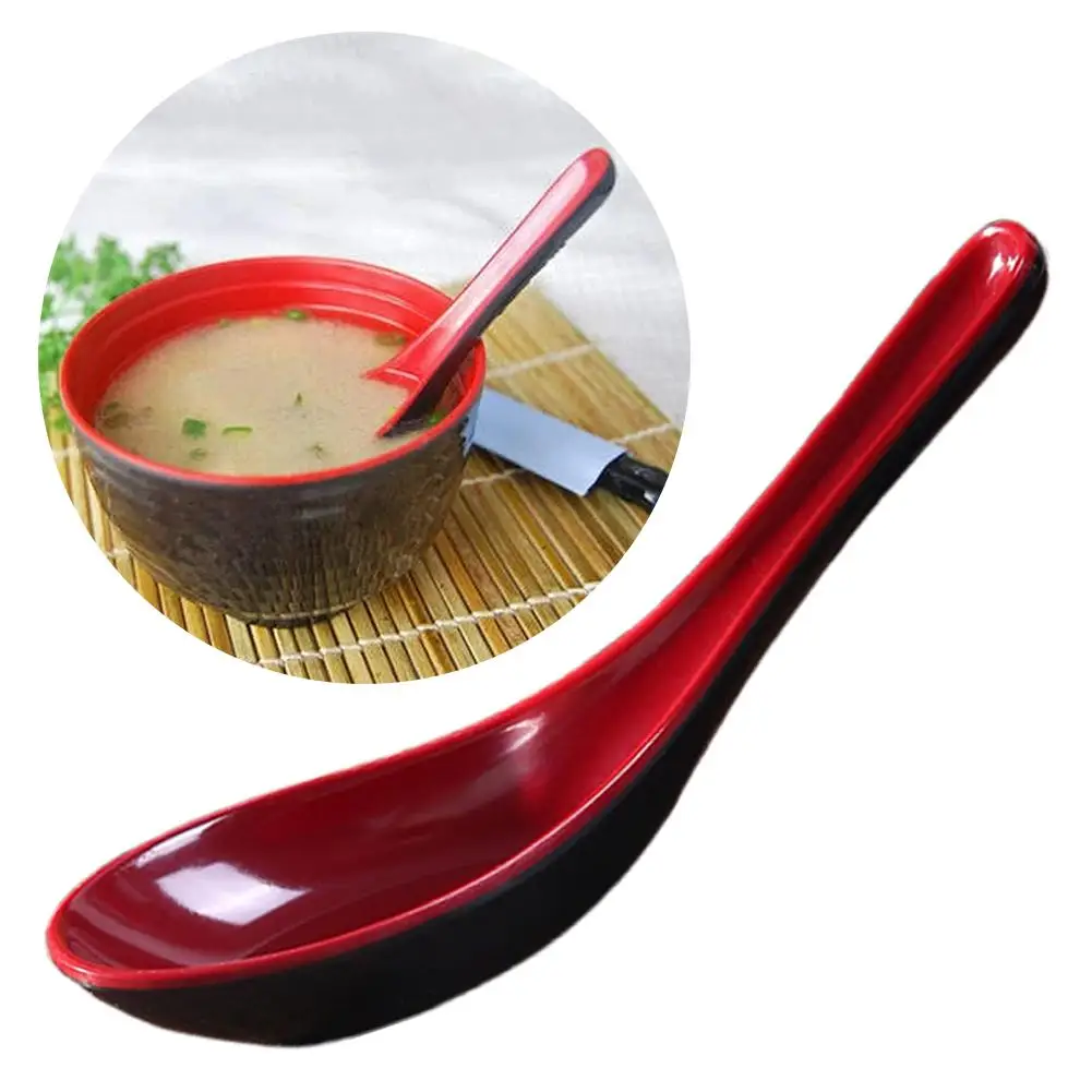 1PCS Hotel Black Soup Spoon Hook Kitchen Long Handle Spoon Imitation Porcelain Plastic Lamian Noodles Household Accessories