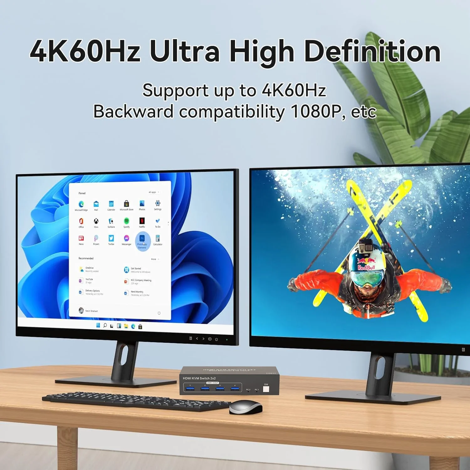 4K 60Hz Dual Display HDMI KVM Switch 2 in 2 out vs HDMI Displayport USB KVM 2x2 Extended/Copy Mode for 2 PC Share dual Monitors