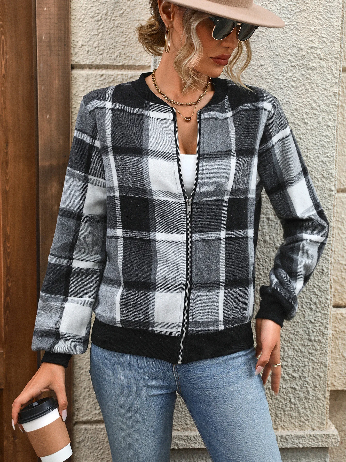 Cross border Hot Selling Top Amazon AliExpress Europe and America Autumn/Winter Checkered Baseball Jacket Coat