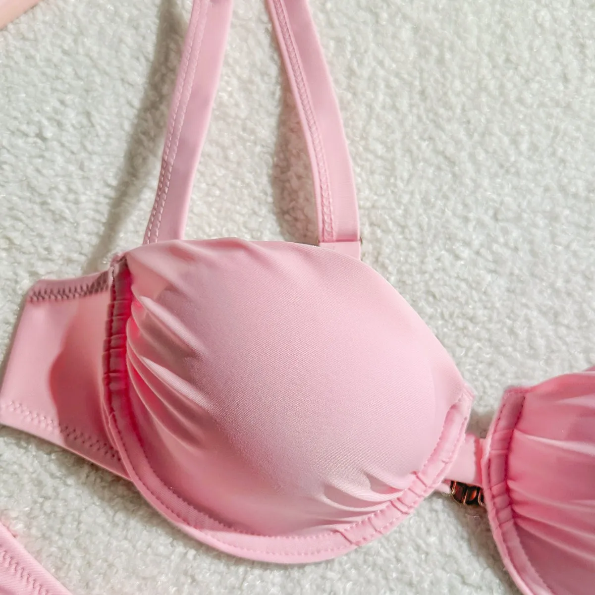 New European and American Sexy Solid Color Flowers Steel Support Gathering Women's Ins Bikini