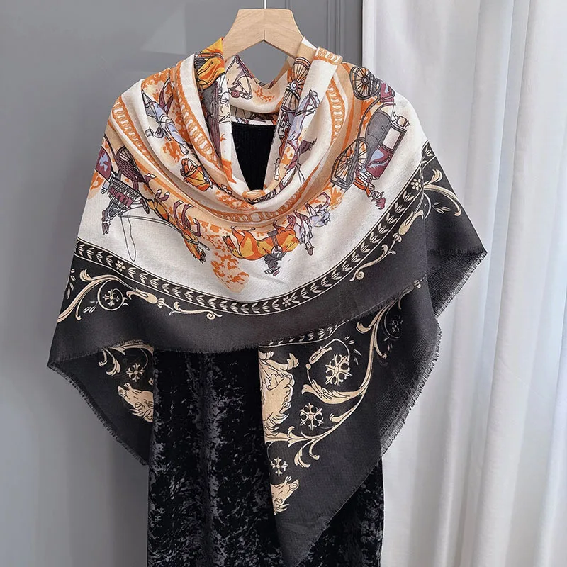 

2026New Spring and Autumn Scarf: Elegant and Stylish Women's Shawl with Horse Motif, Neck Warmer, Large Square Scarf13