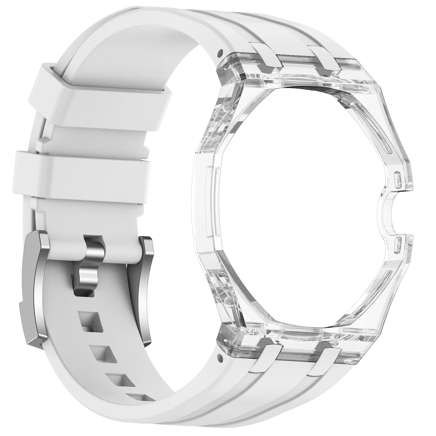 For Swatch Royal Pop Silicone Band 3 O'Clock Crown Strap with Transparent PC Case - White