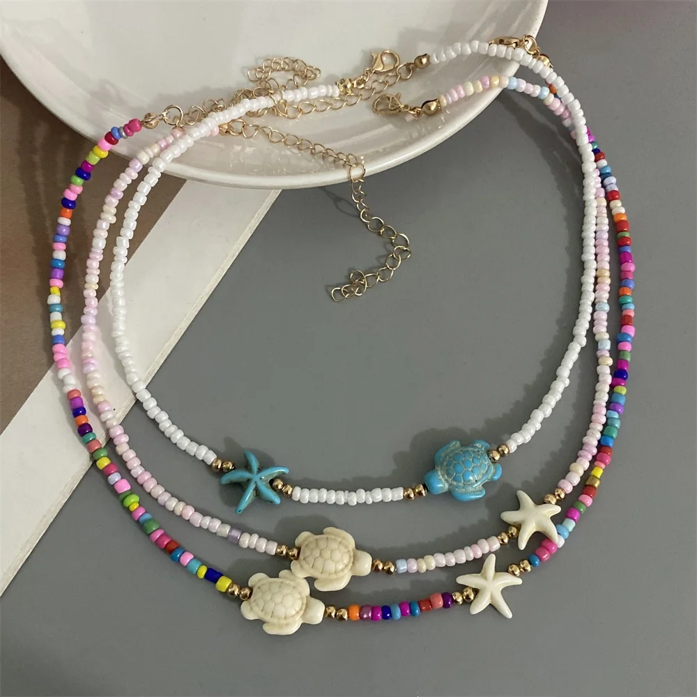 2026 nova moda estrela do mar tartaruga gargantilha colar para mulheres contas de semente artesanal boêmio colar presente para amigo atacado