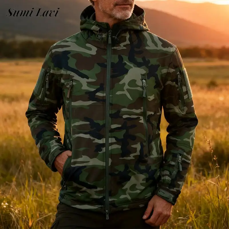 

Daily Casual Windbreaker Mens Hiking Jacket Coat Fall Winter Leisure Camouflage Print Outerwear Men Vintage Zipper Hooded Coats