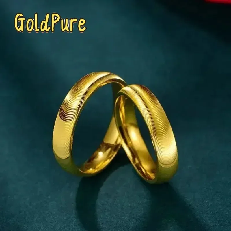 Anillo de Ojo de Gato de Oro Puro de Alta Calidad 24K AU999 Goldpure, Elegante y Sencillo para Parejas, Venta al por Mayor con Sello Metálico