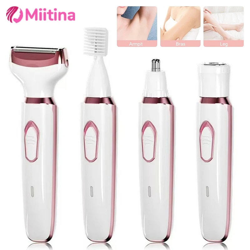 

4 in 1 Rechargeable Electric Razor for Women Wet & Dry Painless Body Hair Trimmer for Armpit Bikini Leg Face Grooming Kit