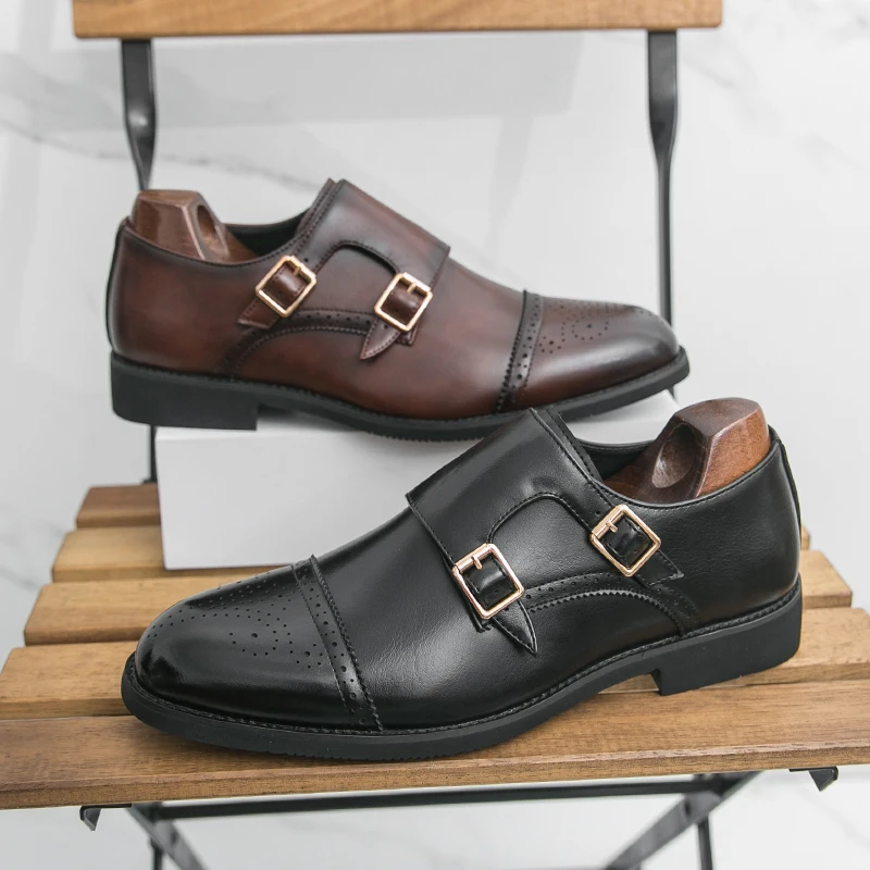 

Men's New Business Leather Shoes High quality comfortable casual style Party Groom's wedding Black brown 38-48 Hot plus size