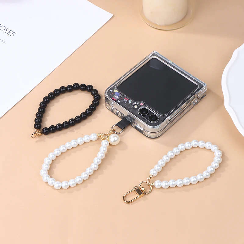 Simulated Pearl Keychain Earphone Bag Pendant Wrist Beaded Key Holder Pearl Beaded Bracelet Keyring Women Mobile Phone Ornament