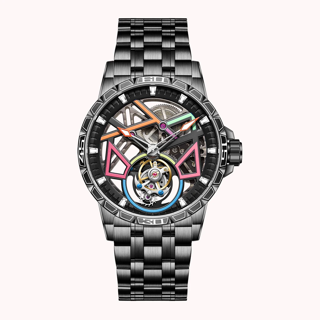 

Raymondoya 100% часы с турбийоном, мужские часы с сапфировым стеклом и каменным циферблатом, механические наручные часы Relogio Masculino