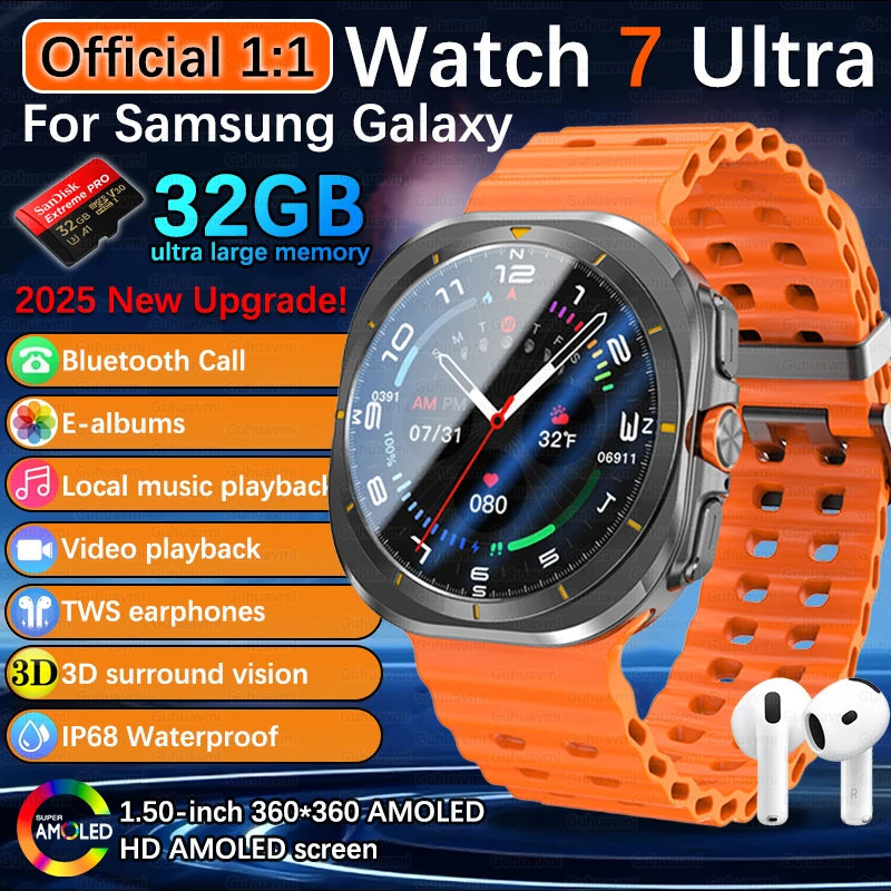 

2025 Новые часы 7 Ultra Смарт-часы для мужчин 32 ГБ Память 3D-видео Дисплей Спортивные умные часы GPS NFC Компас IP68 Водонепроницаемые умные часы