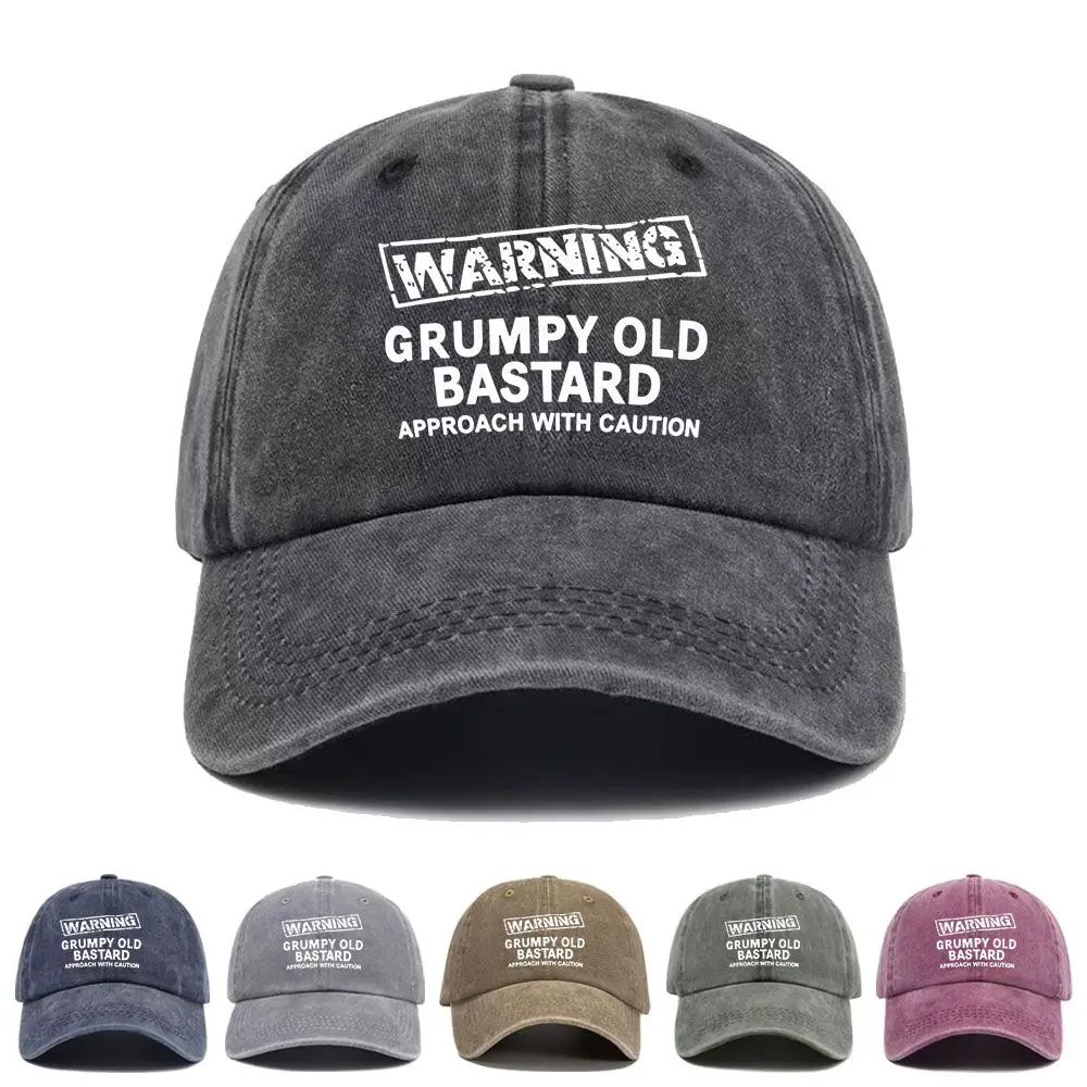 Vintage Washed Baseball Cap Grumpy Old Bastard Warning Print Graphic Unisex Streetwear Casual Trucker Style Summer Cotton Hat