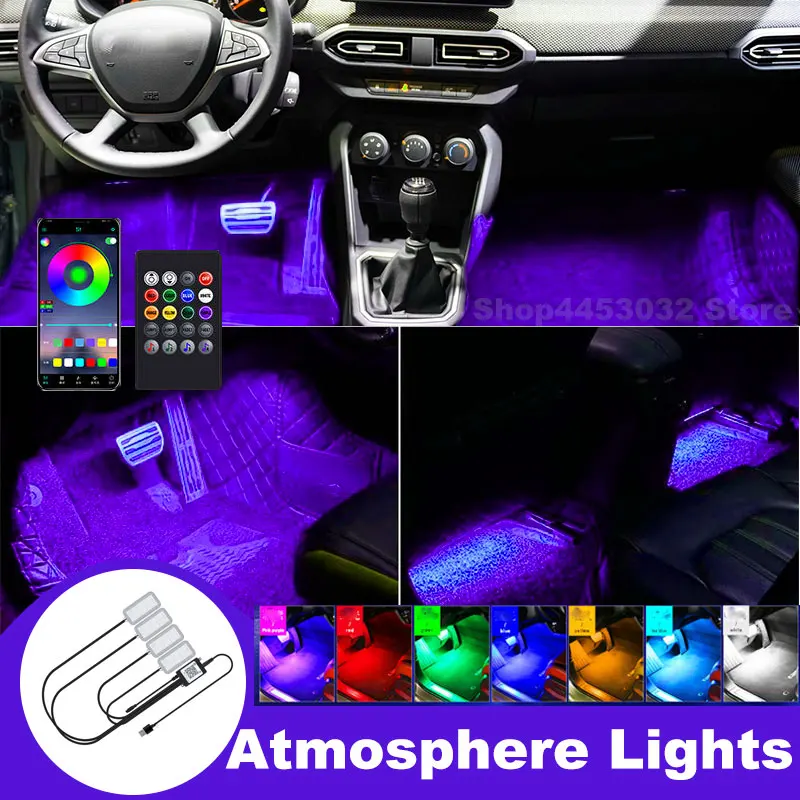 Car Foot Ambient Light RGB Led Lamp Usb For Dacia Sandero Jogger Duster Spring Logan Wireless Remote APP Control Accessories