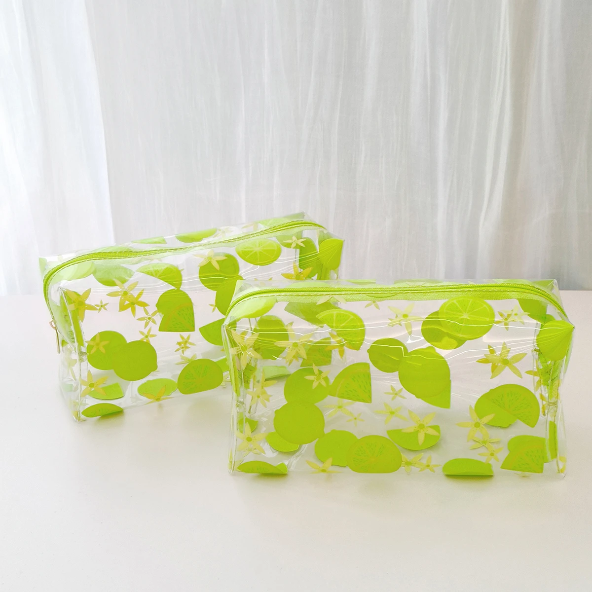 1PCS Waterproof transparent PVC Green Lemon pattern makeup bag organizer Toiletry Bag cosmetic bag Beach Bag travel makeup bag m