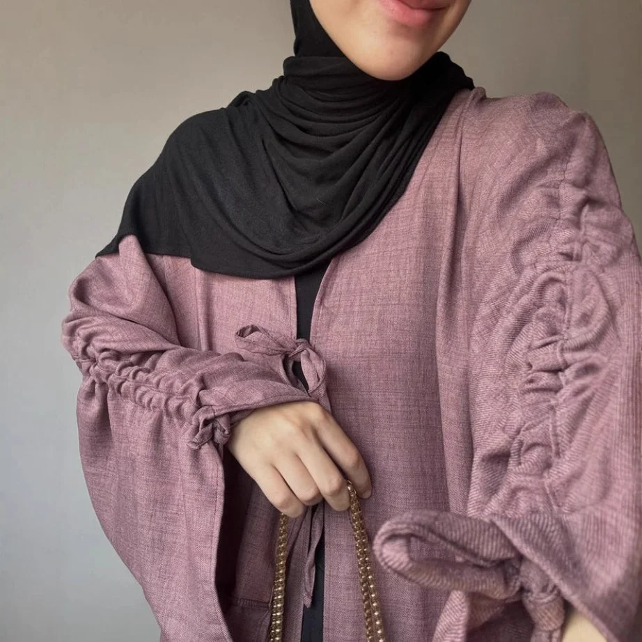 Otwarte Kimono Abaya z długim rękawem Ramadan Maxi Długość Sukienka, Odzież damska, Muzułmański kardigan Abayas Out kaftany Jilbabs