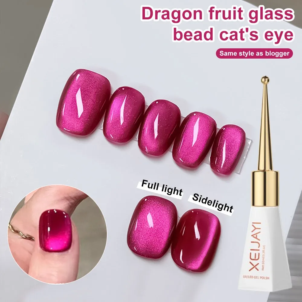10 ml/bottiglia Rosso Scuro Occhio di Gatto Gel Magnetico Smalto Per Unghie Perle di Vetro Magnete di Gatto Gel Olografico Metallico Soak Off UV Cat Eye Gel