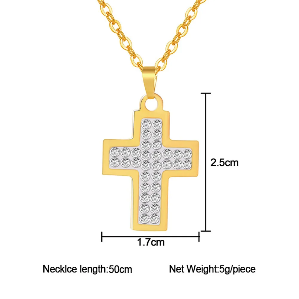 Iced Out Choker Cross Pendant Necklace For Women Gold Silver Color Stainless Steel Long Chains Christian Jewelry Dropshipping