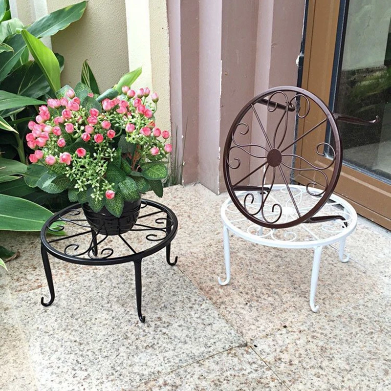 1PC Floor Bonsai Wrought Iron Flower Stand Round Metal Potted Plant Stand Flower Pot Decorative Shelf Balcony Shelf