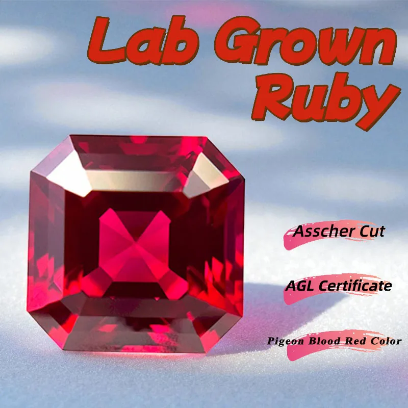 

Hot Sales Lab Grown Ruby Asscher Cut Pigeon Blood Red Color Charms Jewelry Making Main Materials Selectable AGL Certificate