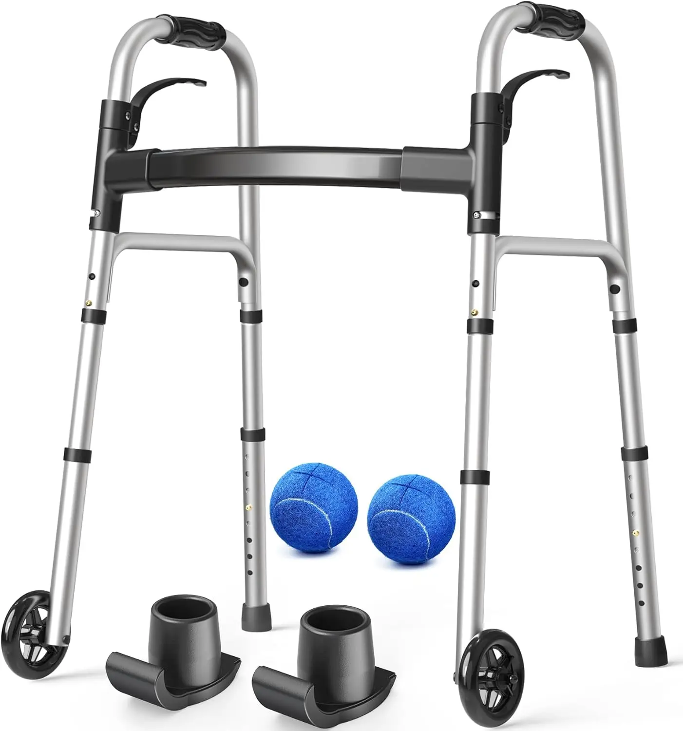 

Lightweight Adjustable Walker with Wheels, Supports 350 lbs, Includes Tennis Balls for Stability