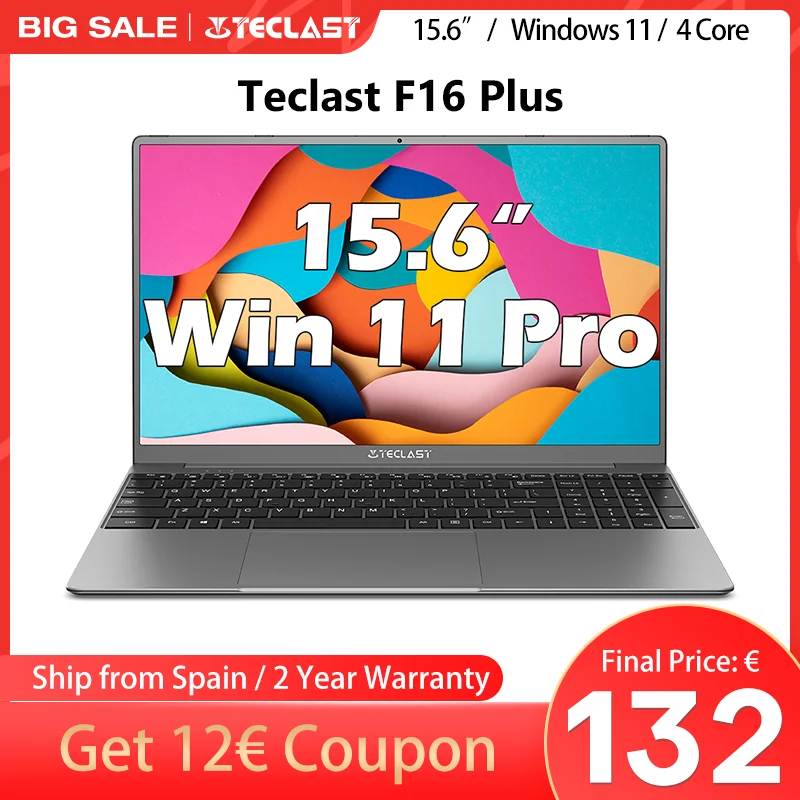 Laptop Teclast F16 Plus, 15,6 pollici, Windows 11 Pro, 8 GB RAM 256 GB SSD, per CPU Celeron Gemini Lake 4 Core, USB, mini-HDMI