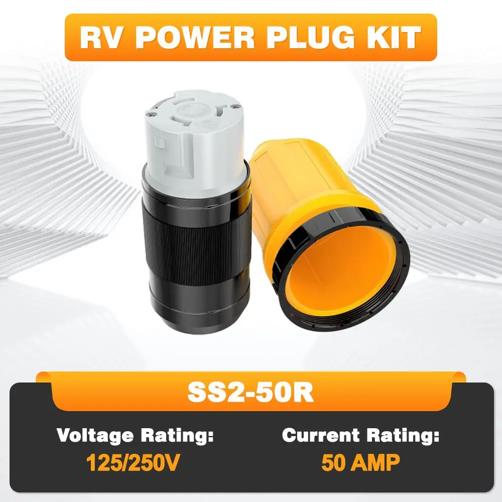 NEMA SS2-50R 125V/250 V RV Power Connector with Locking Weatherproof Boot Kit For RVs Caravans Power Inlet 50A 125/250V