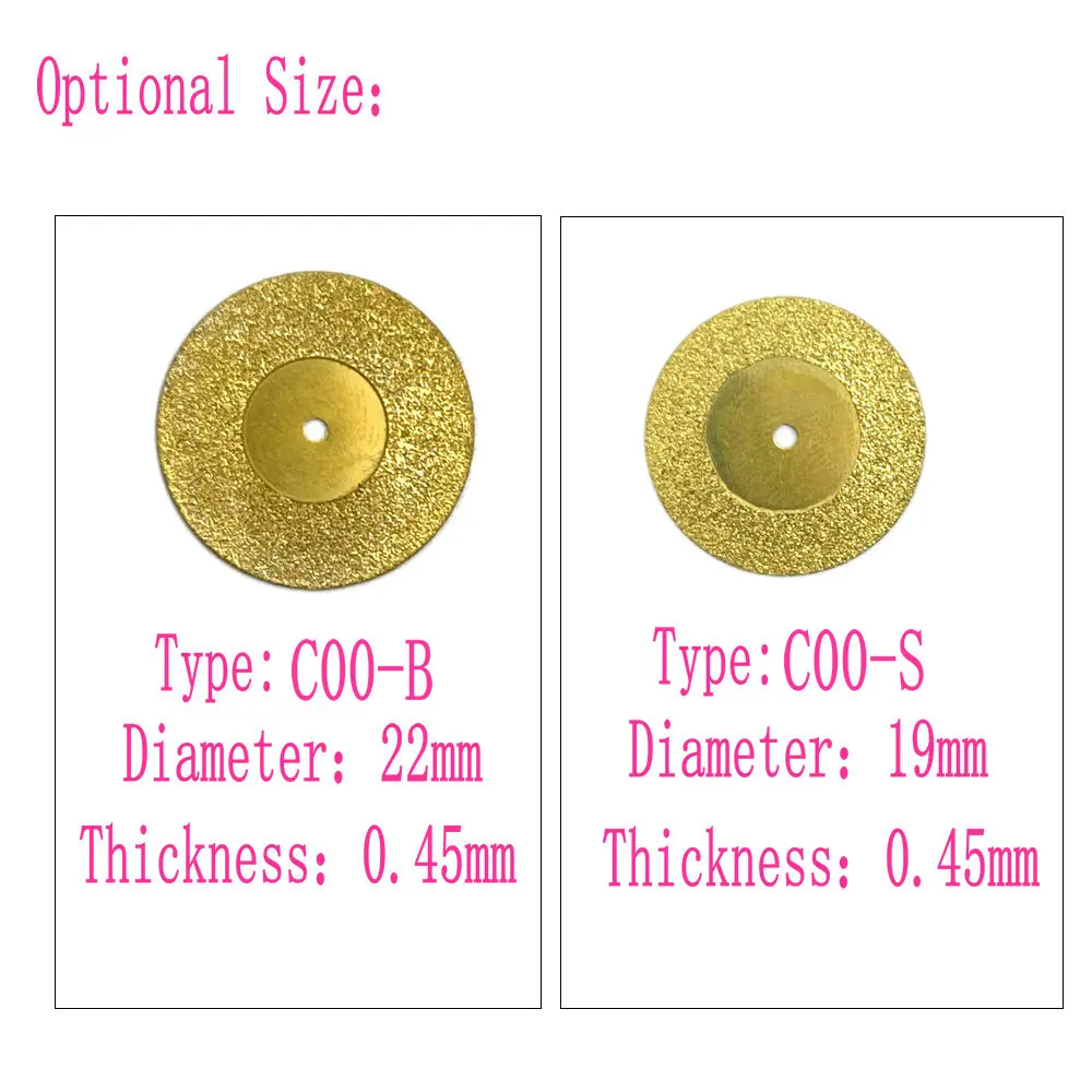 5pcs Dental Diamond Disc Disks Double Sided Grit Cutting Disc Tool Thickness 0.45mm Dental Lab Gold Type