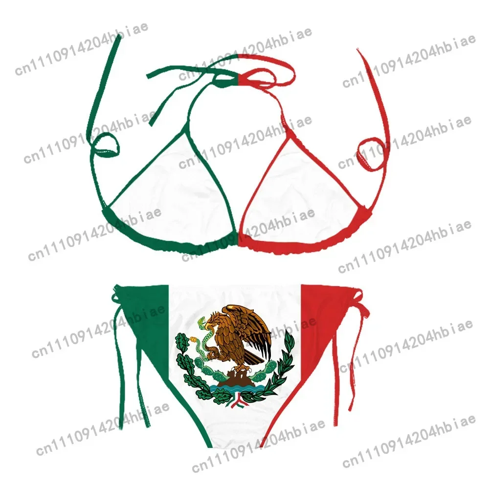 Mexico Flag Bikini Sets Fashion Sexy Swimsuits Beach Pool Vacation Adjustable Lacing Bikini Suits No Chest Pad - view 2