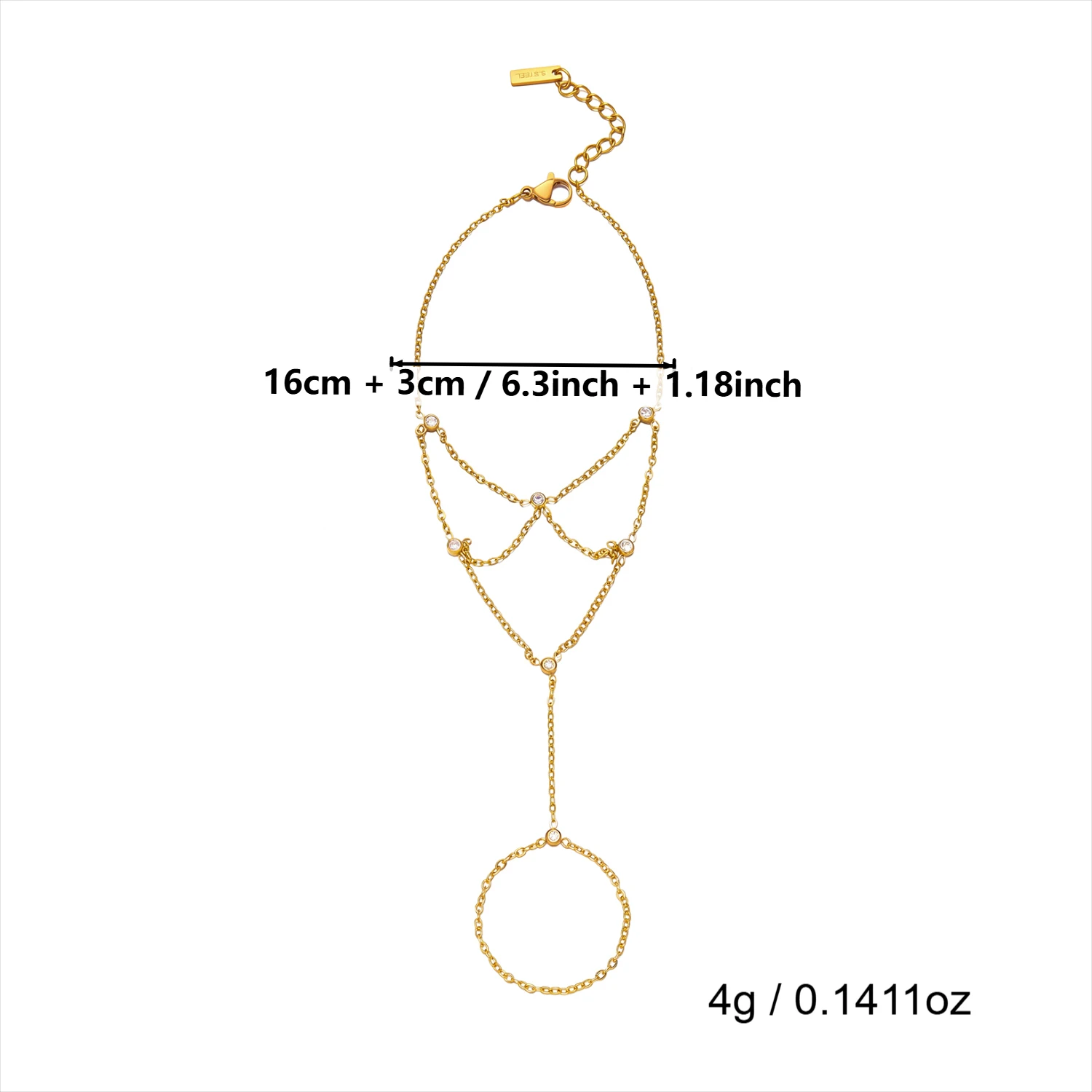 Minimalistisches CZ Edelstahl-Fingerarmband für Frauen Luxuriöse Braut Mehrlagige Handketten Party Hochzeit Schmuck Geschenk Wasserdicht – Detail 12
