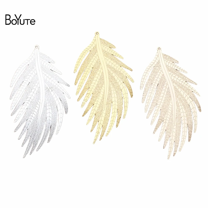 BoYuTe-Colgante de pluma de latón de Metal, accesorio de joyería artesanal, materiales hechos a mano, 64x33MM, 10 unidades por lote