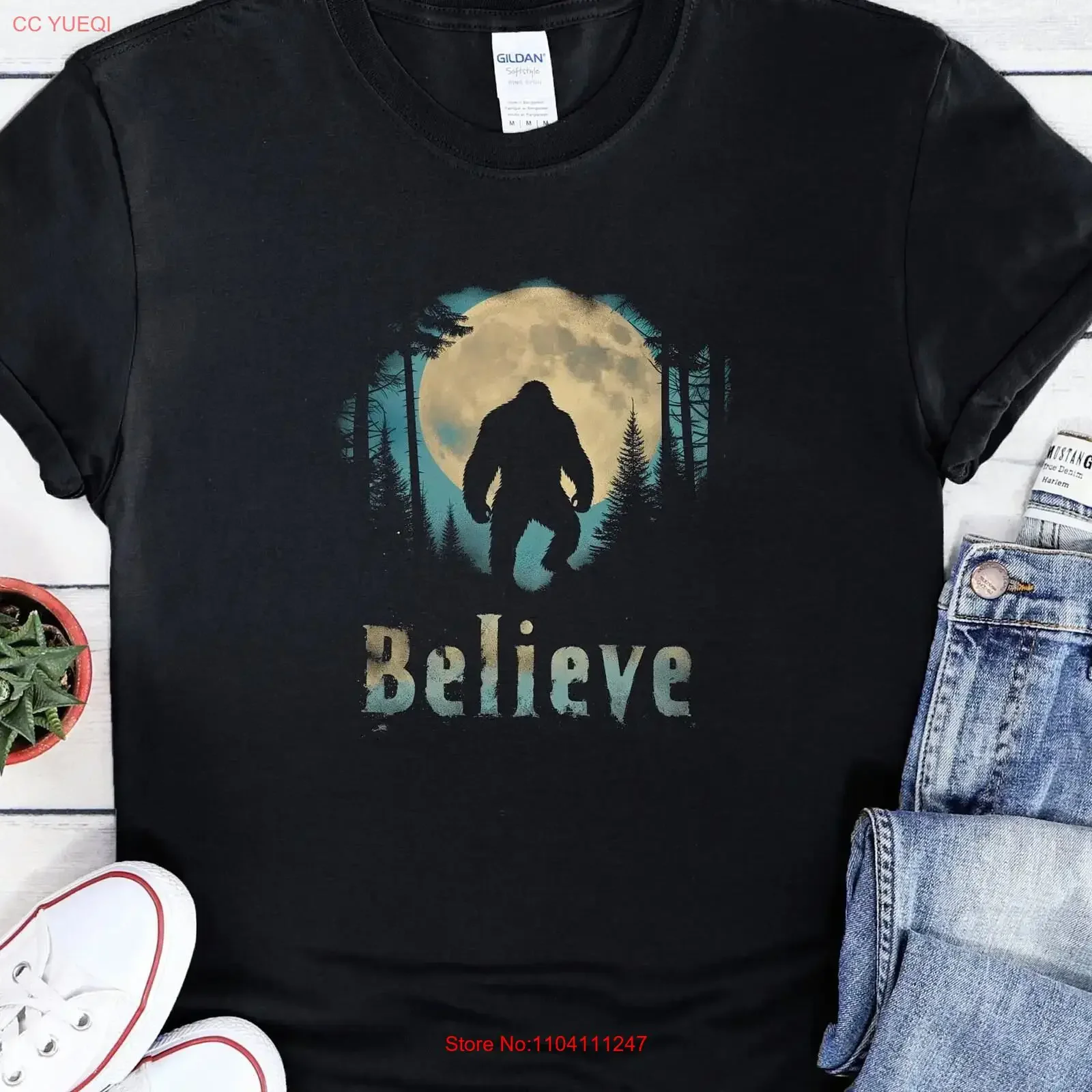 BELIEVE Sasquatch BigFoot T Shirt squatch Flip Up Screen Mens Ladies Womens Youth Kids  vintage Washed graphic Comfortable