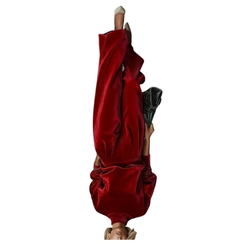 

Осенне-зимний новый стиль: женский модный повседневный теплый спортивный костюм из вельвета, однотонный, с высоким воротом, с длинными рукавами и широкими брюками.