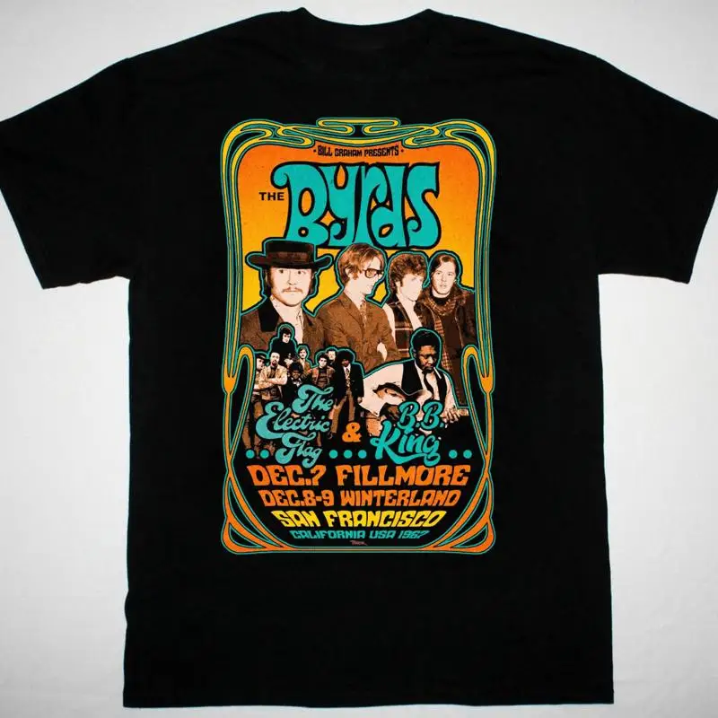 The Byrds 1967 Concert Poster T-shirt Black Cotton unisex All Sizes