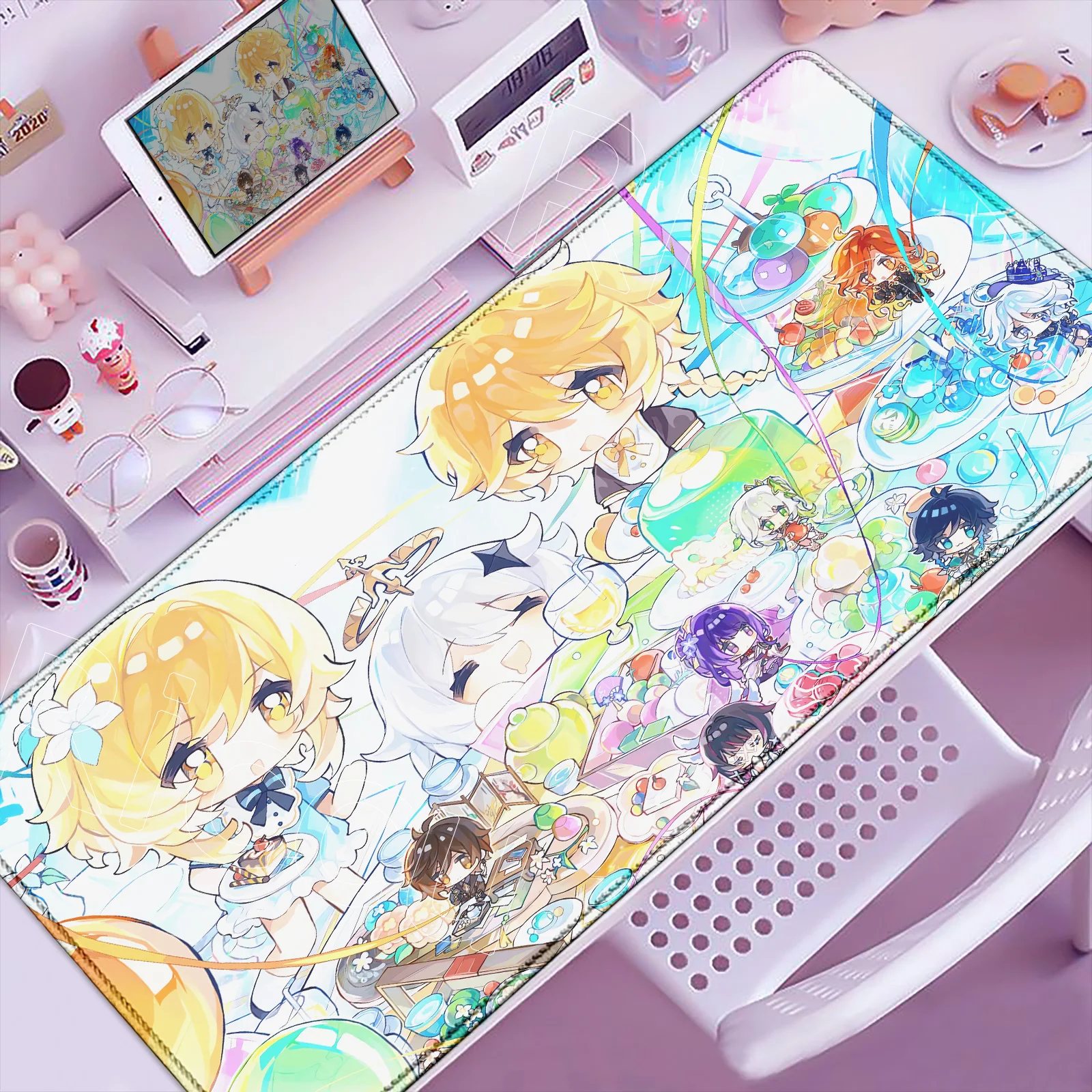 

Cute Genshin Impact Mouse Pad Anime Keyboard Large Gaming Mousepad Venti Raiden Shogun Nahida Furina Mavuika Columbina Desk Mat