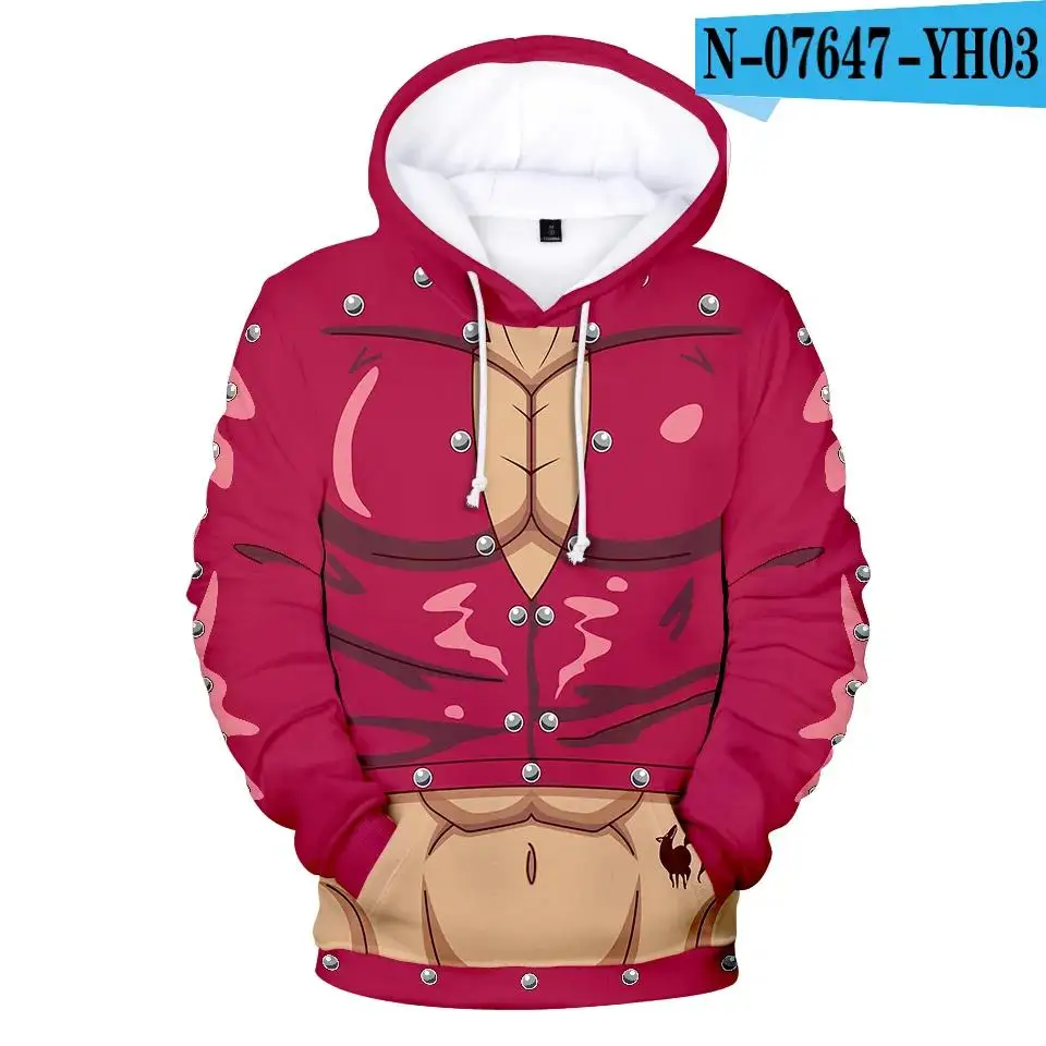 Autumn and Winter New Anime Hooded Sweatshirt Fun Muscle Men's Hoodie Street Harajuku Men's Hoodie Role Playing Anime hoodie top