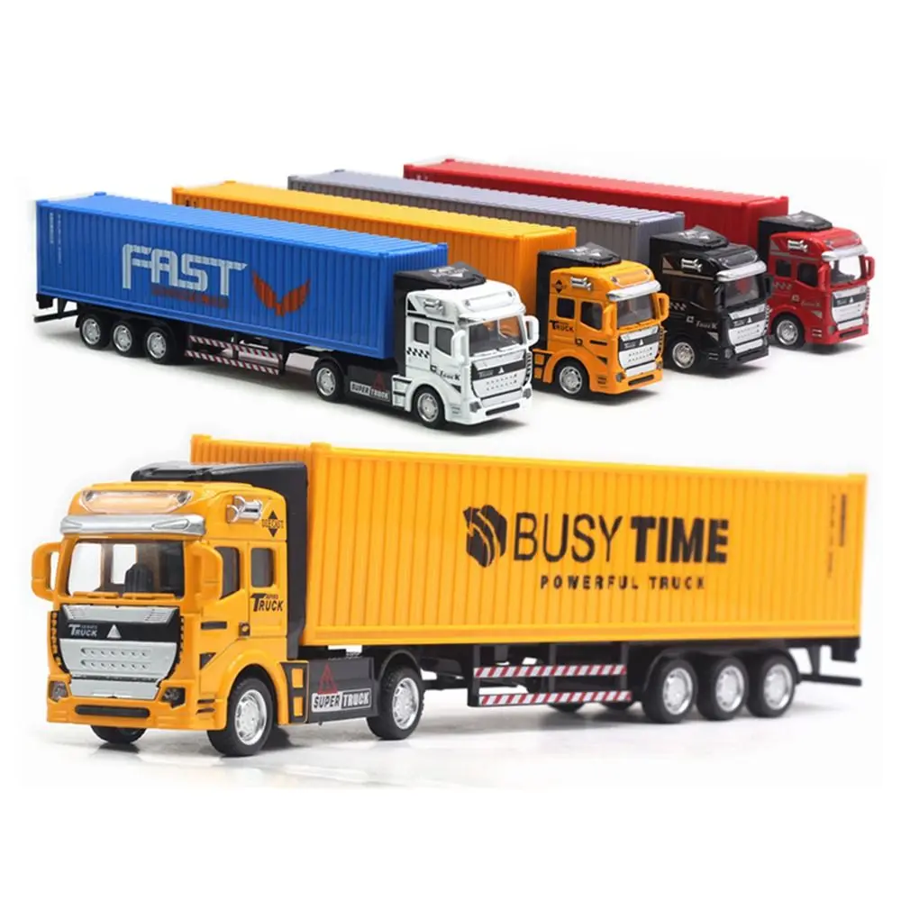 새로운 합금 다이캐스트 트럭 운송 와인드업 풀백 트럭 엔지니어링 차량 컨테이너 트럭 자동차 모델 장난감 어린이용