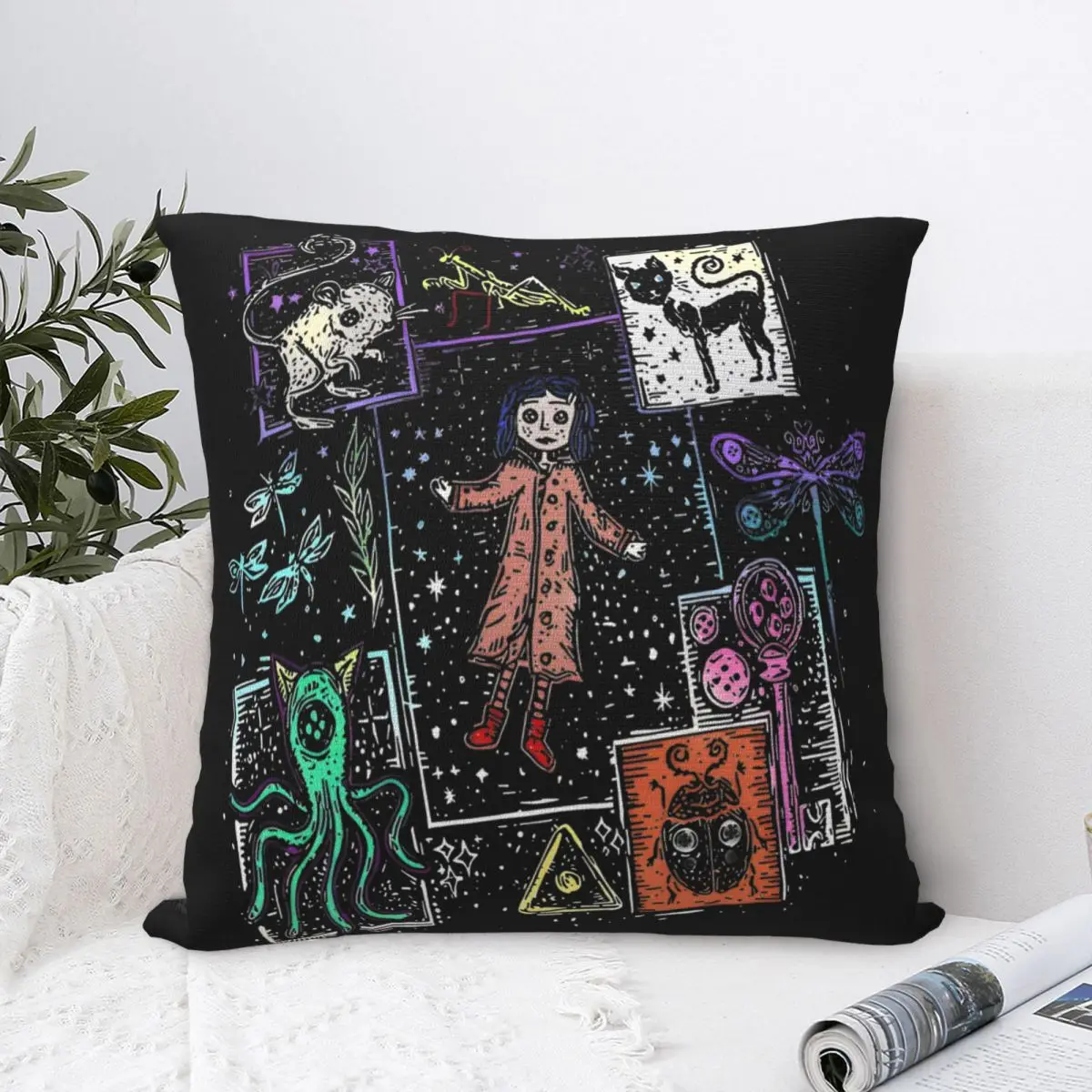 Coraline Cartoon Vintage Pillowcase Accessories Soft Polyester Cushion Cover Decorations Throw Pillow Case Cover Seater