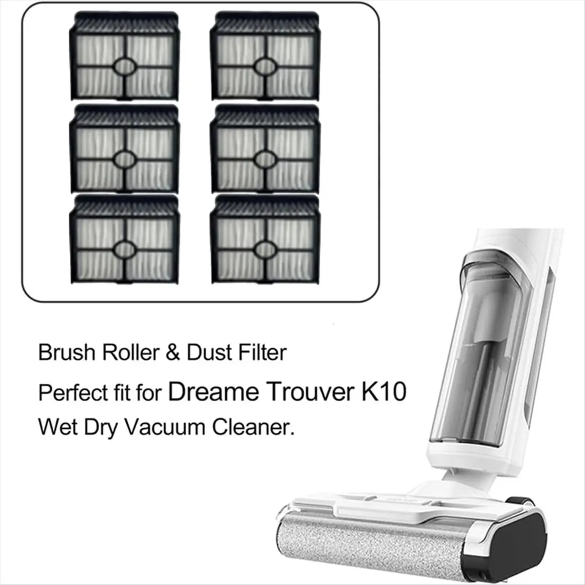 #74Q HEPA Filter for Dreame Trouver K10 & K10 Pro Vacuum Cleaners 6PCS,Roller Brush,(plastic)