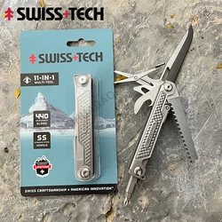 SWISS TECH 11 in 1 Folding Multitool Knife Outdoor Mini Pocket Portable EDC Multitool Scissors Saw Outdoor Camping Equipment