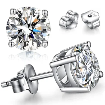 TTVOVO 925 스털링 공주 컷 큐빅 지르코니아 스터드 귀걸이 남성 피어싱 CZ 4 발톱 귀 야생마 S925-Sterling-Jewelry