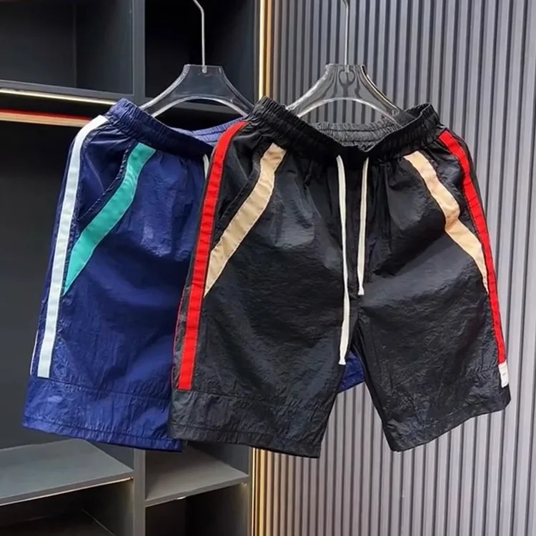 

Summer Thin Ice Silk Qui Dry Men's orts Trendy Brand Color Blo Stripes American Five-Point Outdoor Straight Tube Beach ...