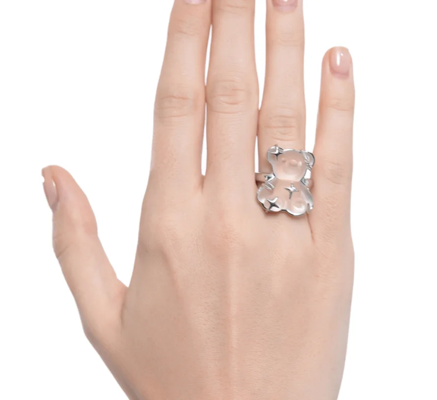 2022 new trend alloy cute lovely frosted Acrylic candy bear rings for women fashion jewelry